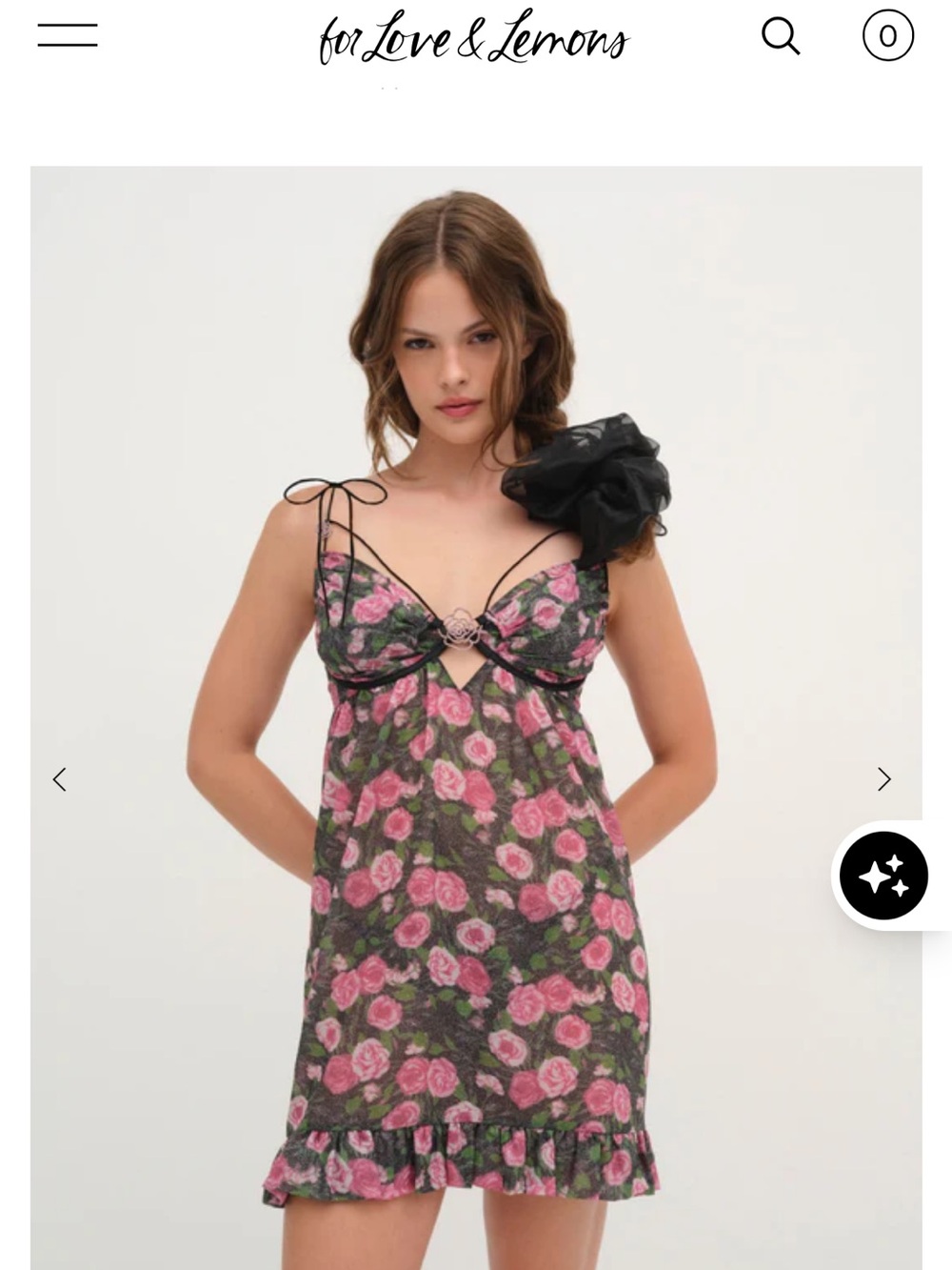 For Love And Lemons Ciara Slip Dress Glittery Fabric with Pink Rose Print